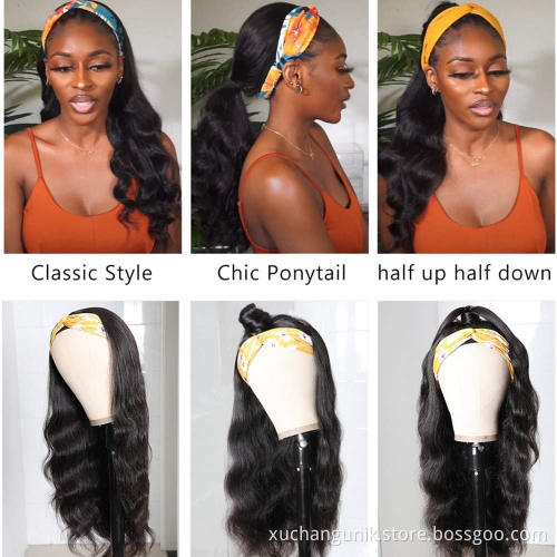 Uniky African American Women Curly Headband Wigs Virgin Human Hair Headband Wig